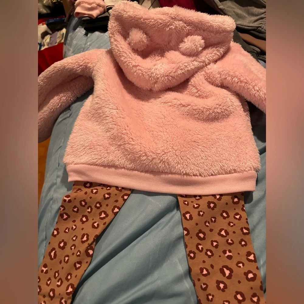 NWT Carter's Blush Pink Fleece Jacket with leopard print leggings size 3T